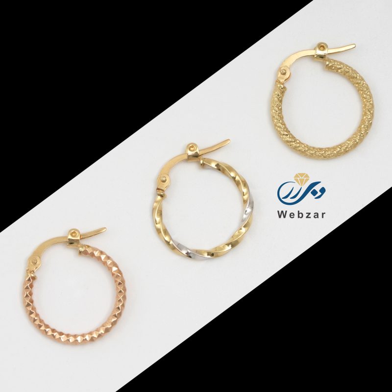 گوشواره حلقه ای تراش دار طلا کد WZ0015 - Image 4